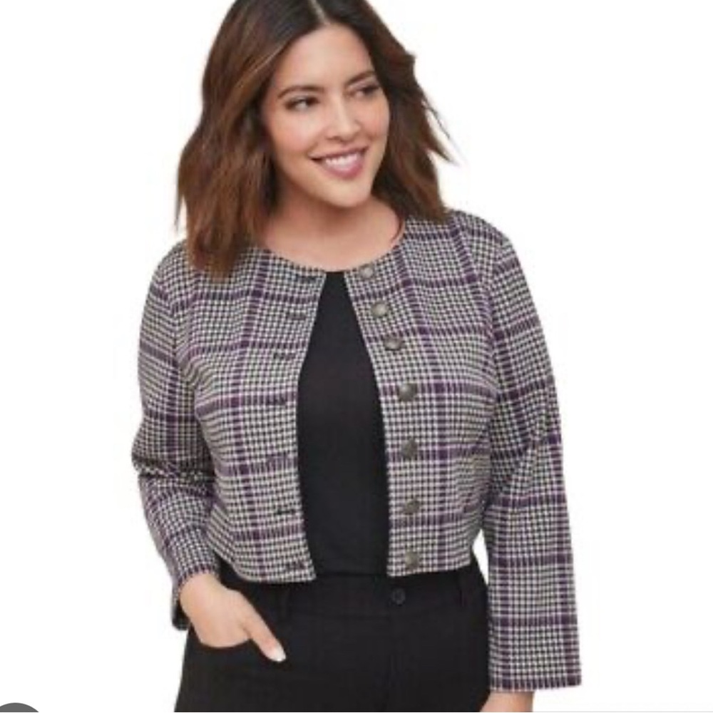 Torrid Glen plaid Double Knit‎ Cropped Collarless Jacket